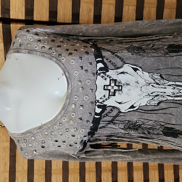 Vocal fringe gray bling top - Picture 1 of 6